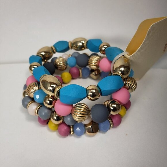 Sophia & Kate Women’s 4-Piece Gold & Colorful Bead Stretch Bracelets Set Jewelry - Picture 6 of 12